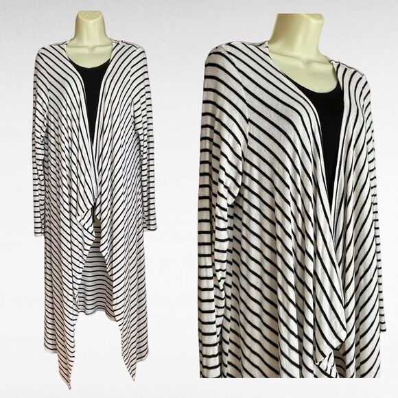 Canari Longline Black Off White Stripe Open Drape Sweater Cardigan, size 3XL - Picture 1 of 7
